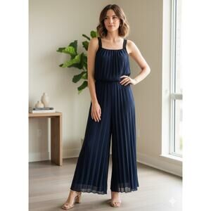 Club Monaco Sleeveless Wide Leg Pleated Jumpsuit Navy Blue Black Womens Size 00